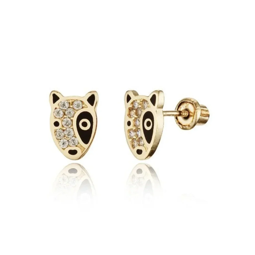 New 14k Yellow Gold Puppy Dog Cubic Zirconia Earrings